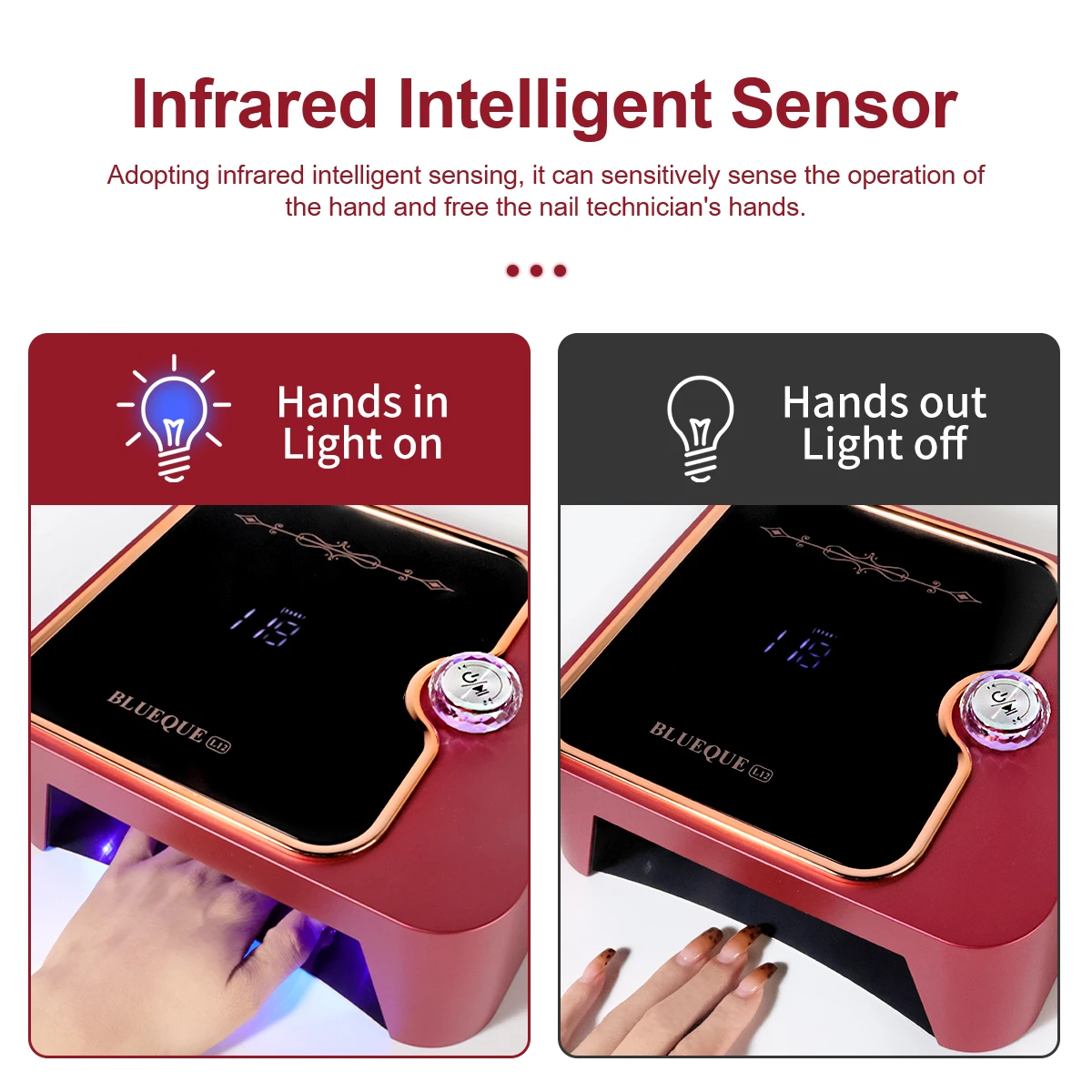โคมไฟ LED UV เล็บตรวจจับอัจฉริยะ, เครื่องเป่าเล็บฟังก์ชั่นหน่วยความจําพร้อมหน้าจอ LCD คริสตัลเหลว, เครื่องแต่งเล็บแบบชาร์จไฟได้