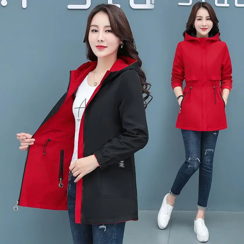 

Women's Double-Sided Wear Slimming Midi Length Coat Belted Stylish Polyester Fiber Long Sleeve Pure Color Fashionable Outerwear