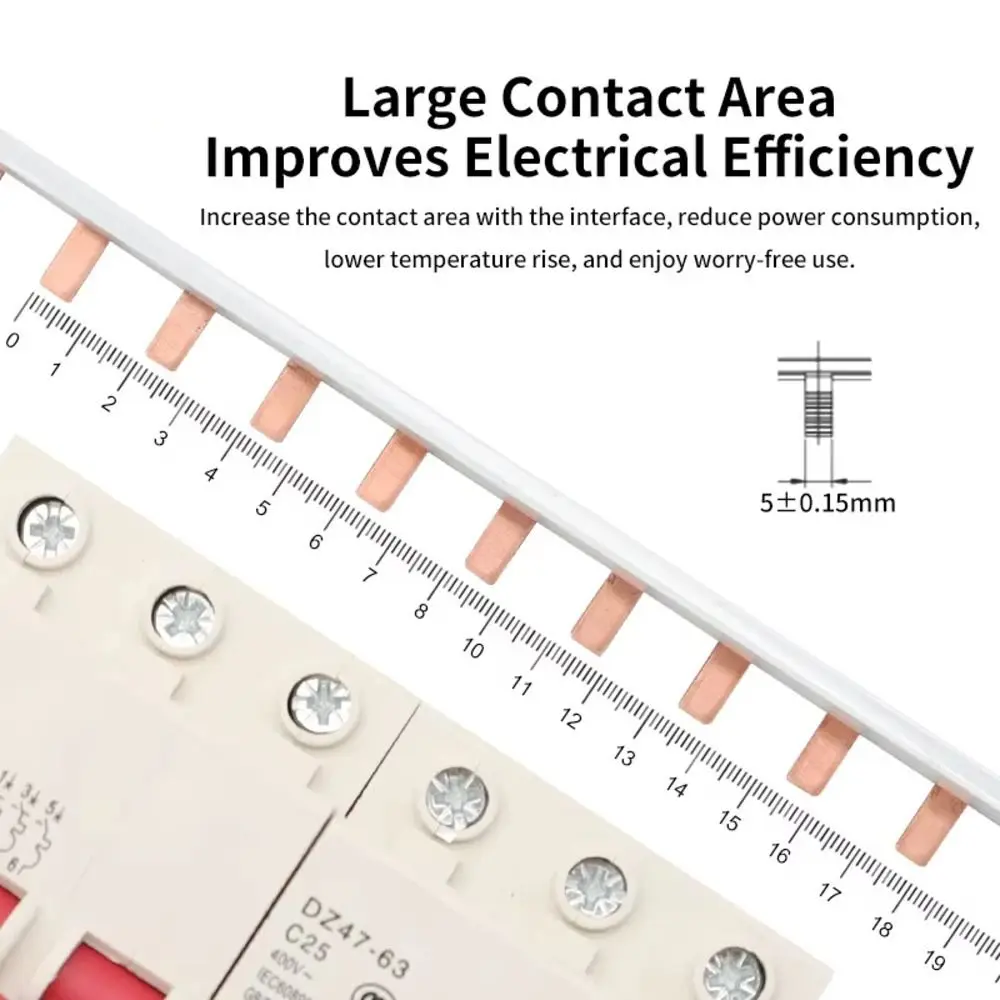 1Pcs 63A MCB Busbar 1/2/3Pole Red Copper Circuit Breaker Busbar 4-12 Way PVC Flame Retardant Pin Type Busbar