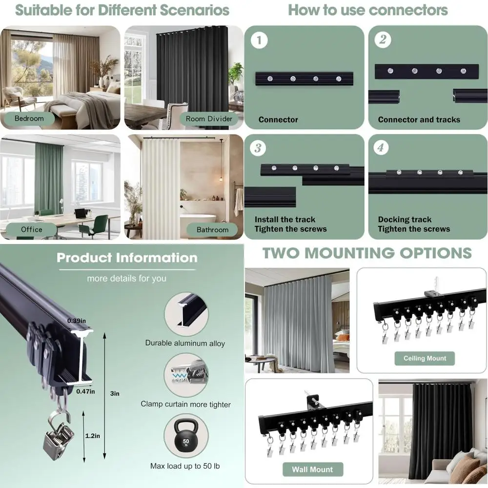 

Bendable Ceiling Curtain Track, Heavy-Duty Room Divider with Clips or Mount, Ideal for Privacy in Bedrooms, Hospitals, and RVs,