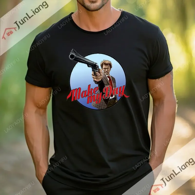 Dirty Harry Callahan, Clint Eastwood, 1970s movie fan T-shirt, short-sleeved, round-neck, fashionable, casual and breathable top