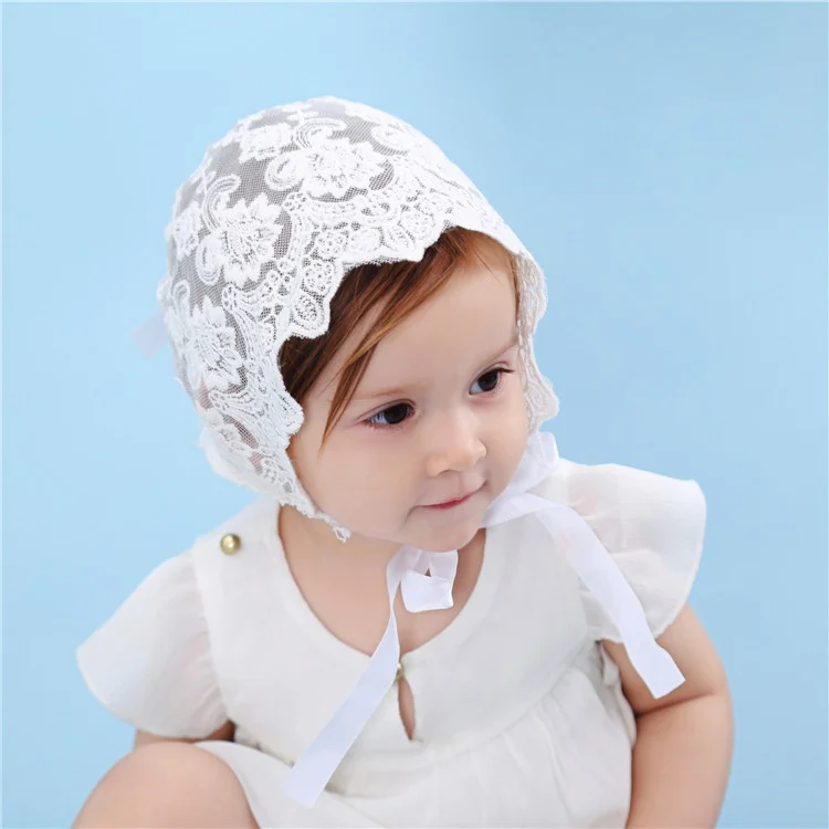 Lace Ruffle Princess Baby Court Hat 0-2year Newborn Photography Prop White Cotton Toddler Tie Beanie Bonnet Toddler Headwear Cap