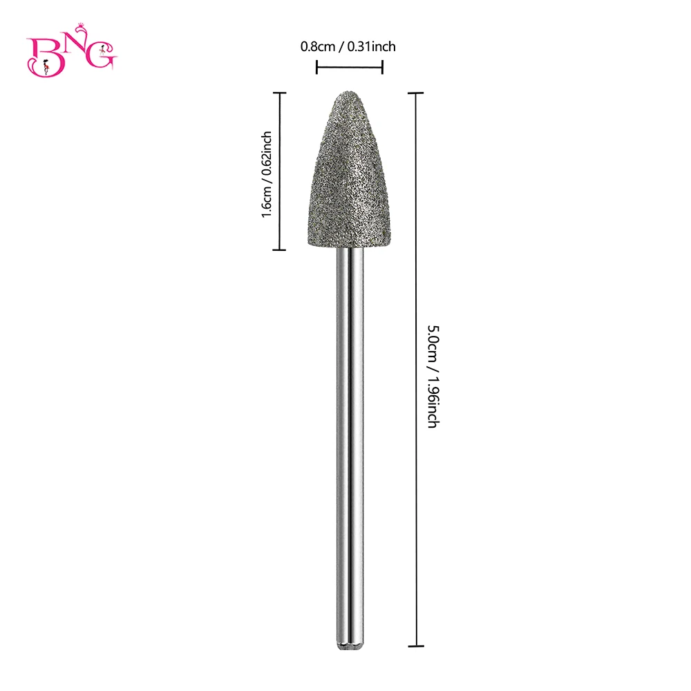 BNG Diamond Pedicure Cone Bit Foot Nail Drill Bit Pedicure piedi calli levigatura testa di lucidatura per la rimozione del callo della pelle screpolata