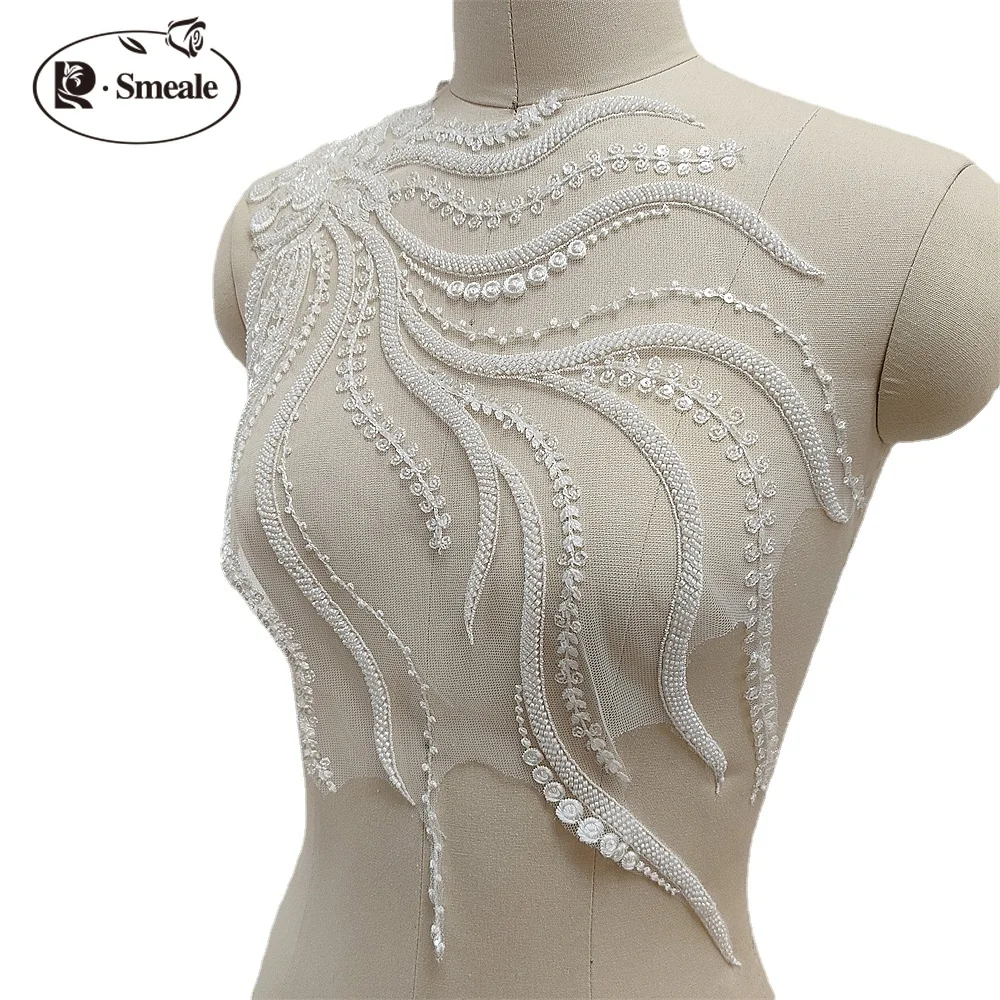 Perlenbesetzte Pailletten-Spitzen-Brustblumen, 3D-Hochzeitskleid-Applikation, Braut-Kopfschmuck, Spitzenkragen-Spitzenstoff, Pteris-Applikation – Detail 4
