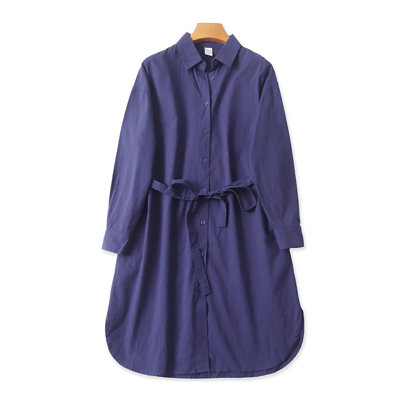 Coton lin Long Sve Cardigan irt Dr ceinturé mi-long femmes printemps automne nouveau Sle coupe ample Faion Dr