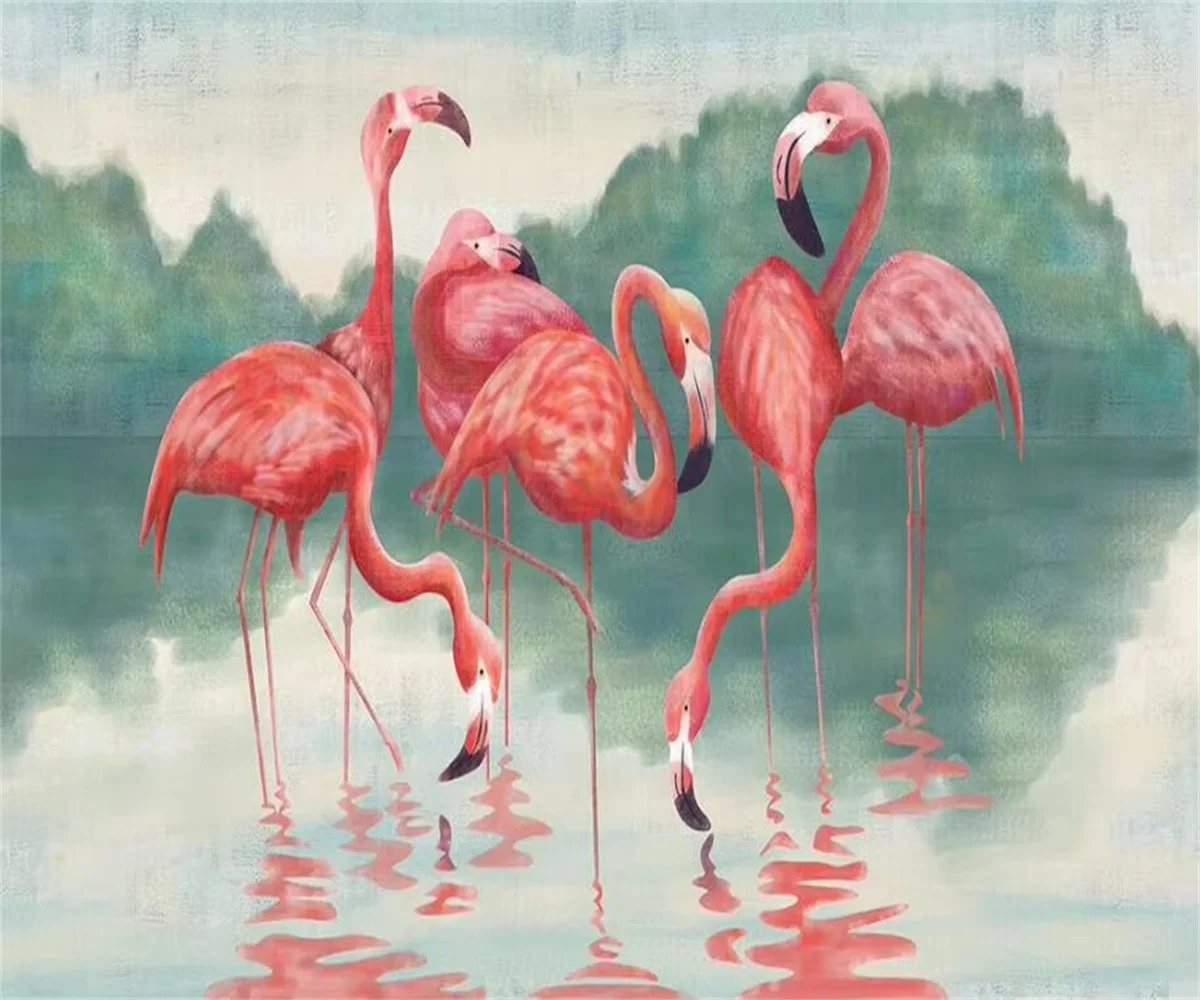 Custom Silk 3D Wallpaper Mural with Flamingo And Southeast Asian Leaves Design for Children's Room Decor Customizable Wall Paper