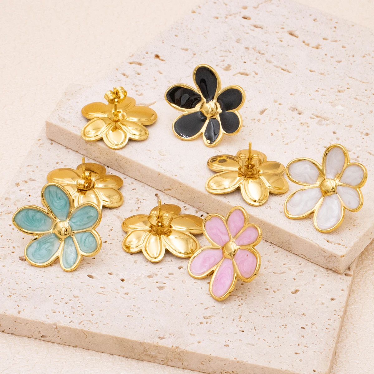 2 مجموعة صيف 025 أقراط بتلات من الفولاذ المقاوم للصدأ مجوهرات فاخرة خفيفة مضادة للحساسية للنساء، للاستخدام اليومي والحفلات #3