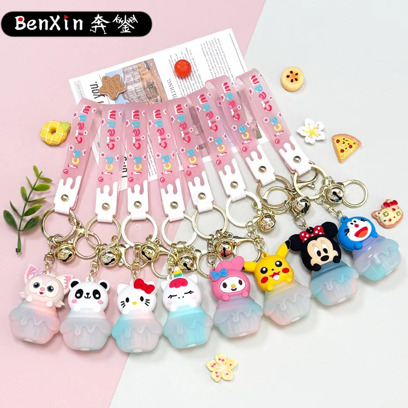 ملحقات سلسلة مفاتيح مينسو لتخفيف التوتر والعادم، وأضواء ملونة مضيئة، وسلاسل المفاتيح، ومعلقات الحقائب، والسيليكون