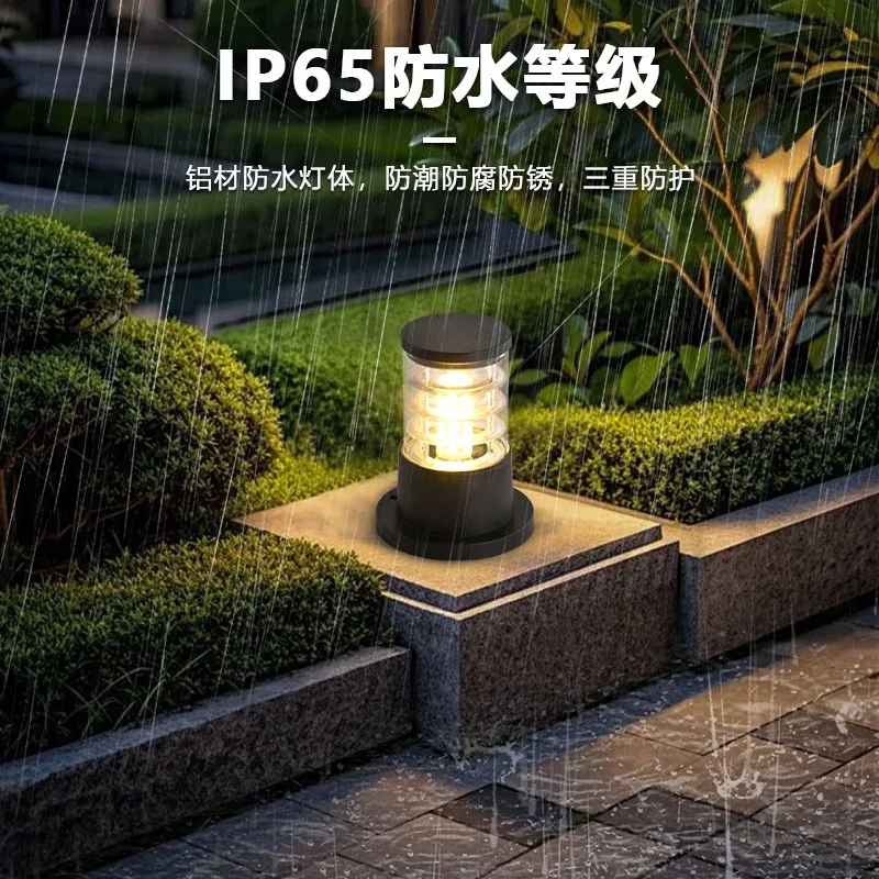 Cross-border European aluminum outdoor waterproof garden light, flat head lawn light E27 lamp head, garden gate light, column he