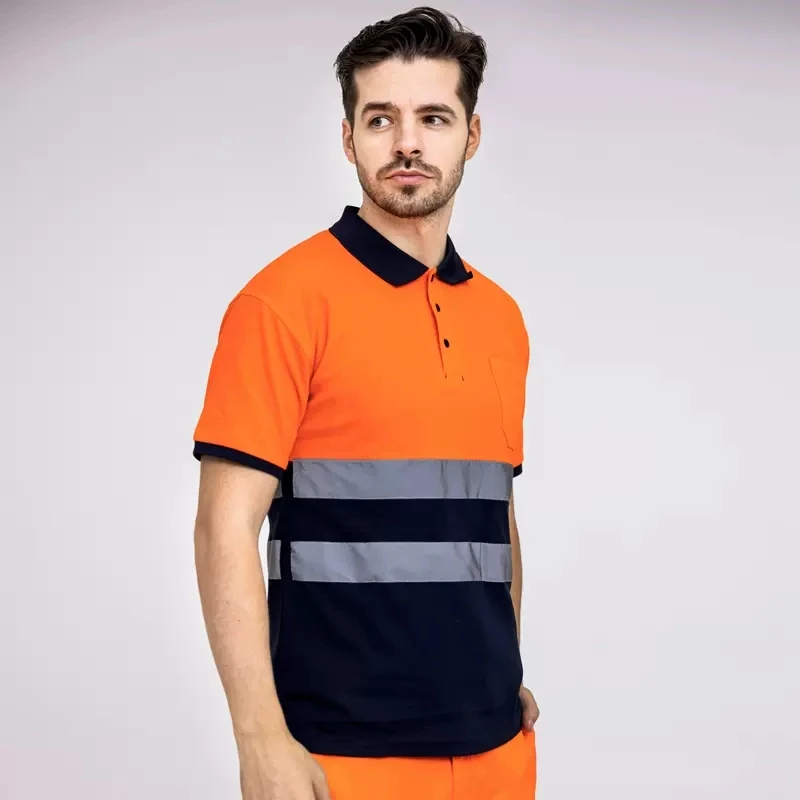 Night Work Reflective Safety Polo Shirt Quick Dry Short Sleeved Shirt Protective Clothes For Construction Hi Vis Shirt