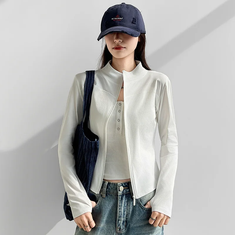 Summer Stand Collar Sun Protection Jackets Women Slim Fit Long Sleeve Yoga Sport Coats Woman Outdoor Zip-up Uv Protection Jacket