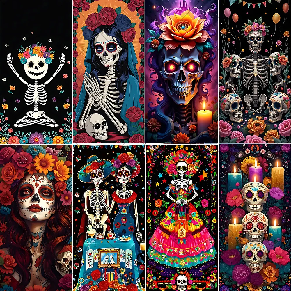 

Mexican Day Of The Dead Theme Party Decoration Photography Background Face Flower Plant Masquerade Backdrop Door Banner Props ﻿