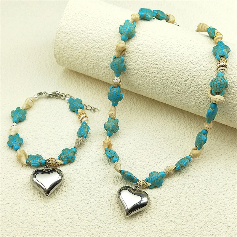 Little Star Heart Conch Starfish Bracelet Necklace For Women Girls Beach Party Charm Handmade String Rope Chains Jewelry