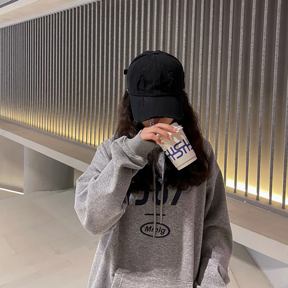 New Trendy Streetwear Hip Hop Worn Hole Face Cap For Women Men