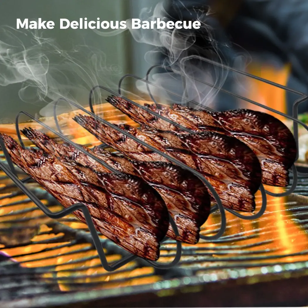 Metal Rib Rack Iron Rib Grilling Holder Barbecue Meat Rack For Smoking Roasting Barbecue Meat Roasting Grilling Rack Gas Grill