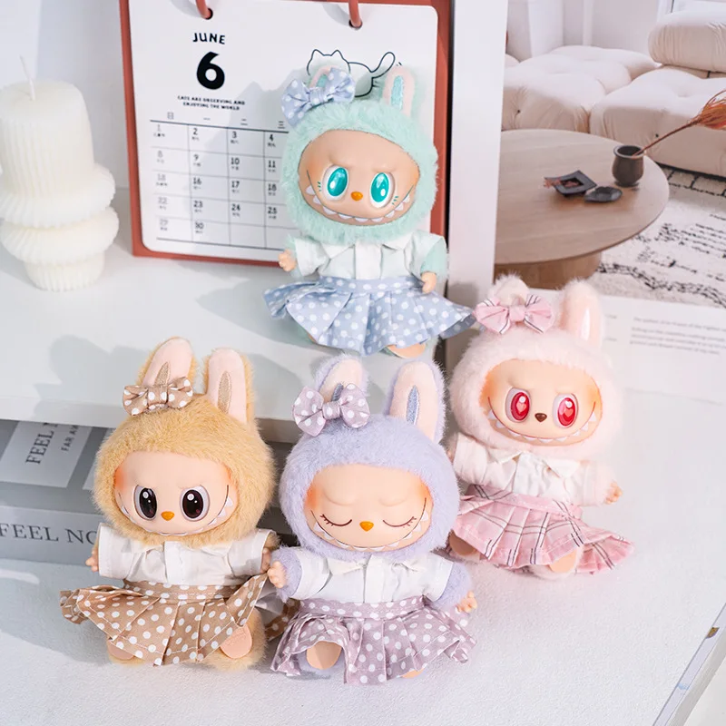 

High-Profile Skirt Accessories and Overalls Set 17CM Pendant Labubu Doll 17cm Labubu Generation 1 2 and 3 Macaron Color Set