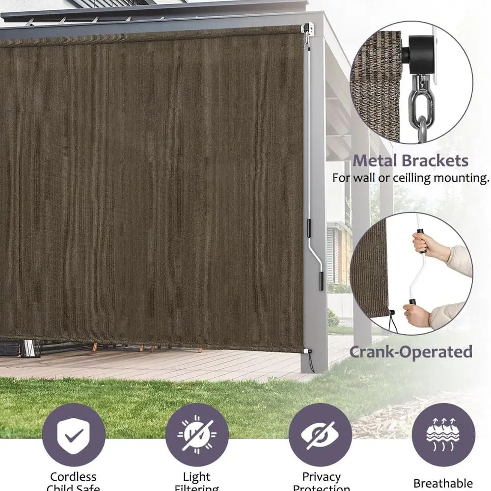 Cordless Outdoor Roll-Up Shade, 4ft x 6ft, 90% UV Block, Privacy Screen for Patios, Pergolas, Mocha
