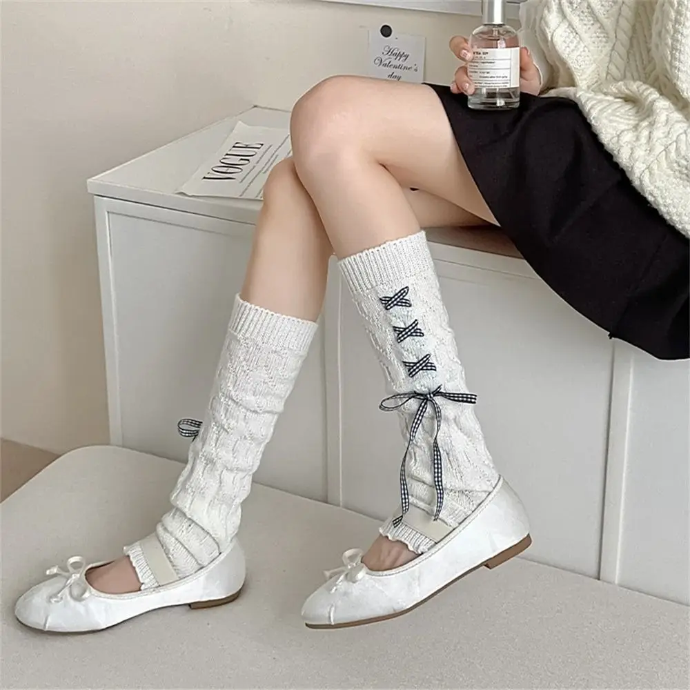 

Sweet Warm Leg Warmer/Arm Cover Bow Tie Ballet Style Knitted Socks Feet Cover for Women Girls