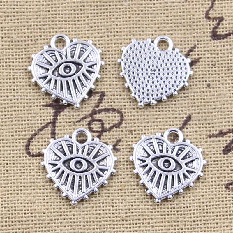 30pcs Charms Heart Demon Eye 16x15mm Antique Silver Color Pendants DIY Crafts Making Findings Handmade Tibetan Jewelry