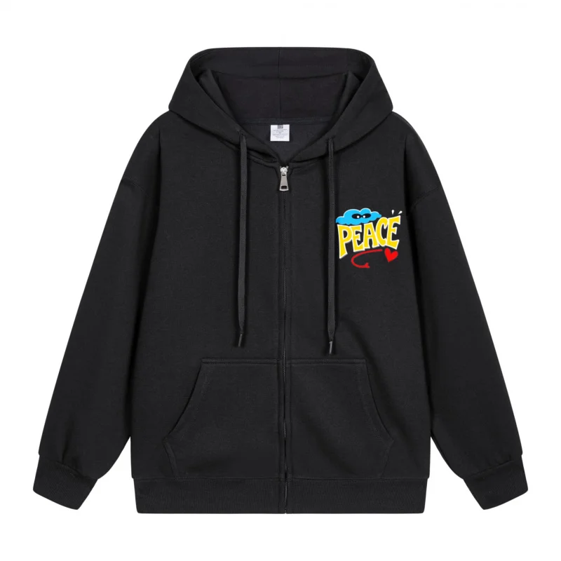 

Men's Zip-Up Hoodie Peace Symbol With Colorful Background 2025 New Style Casual Couples’ Style Casual and Loose