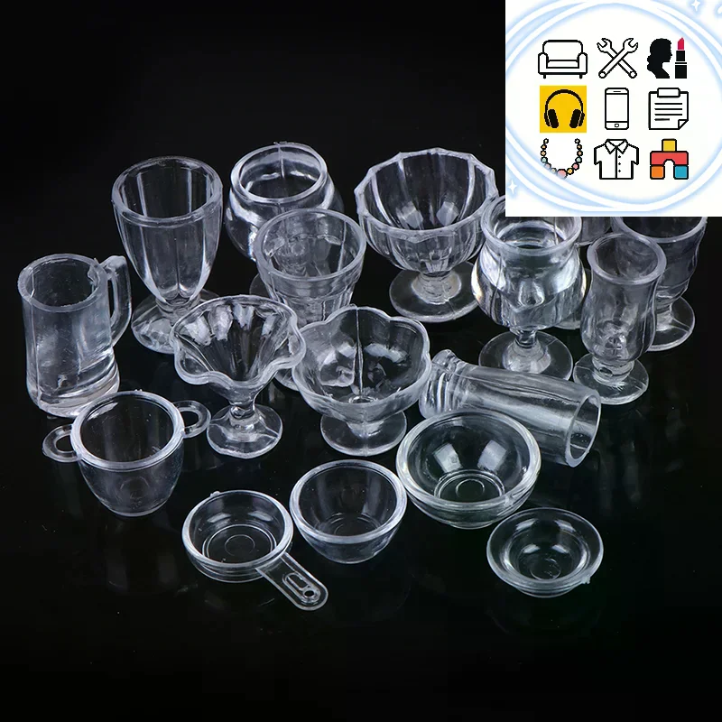 17Pcs/Set 1:12 Dollhouse Miniature Transparent Tableware DIY Kitchenware Toys