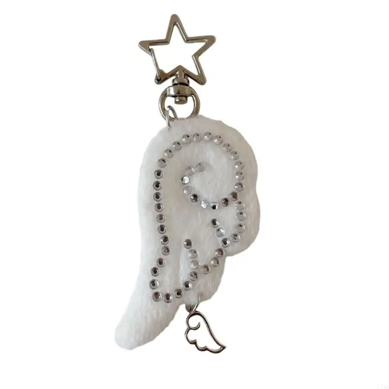  Secure Fabric Keychain Wing Shaped Rhinestones Embellishment Stylish Practical Choice For Daily Essential