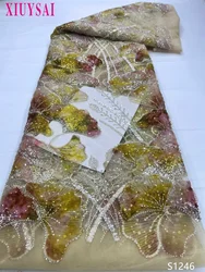 African Sequins Lace Fabric for Sewing Dress, French Nigerian Groom, Wedding Party, 5 Yards, High Quality, 2024