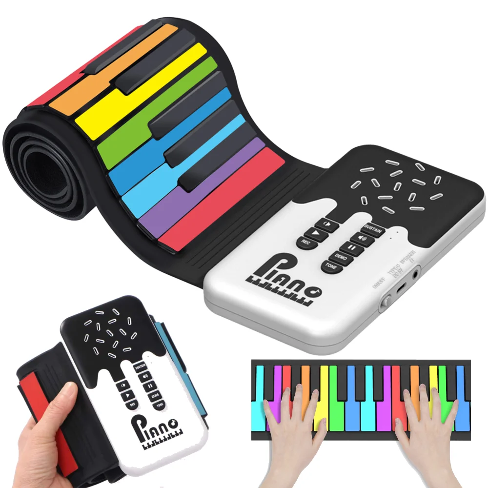 

49 Keys Flexible Roll Up Piano Portable Educational Inner Drum Model Function USB Input MIDI Out for Music Lovers Beginners