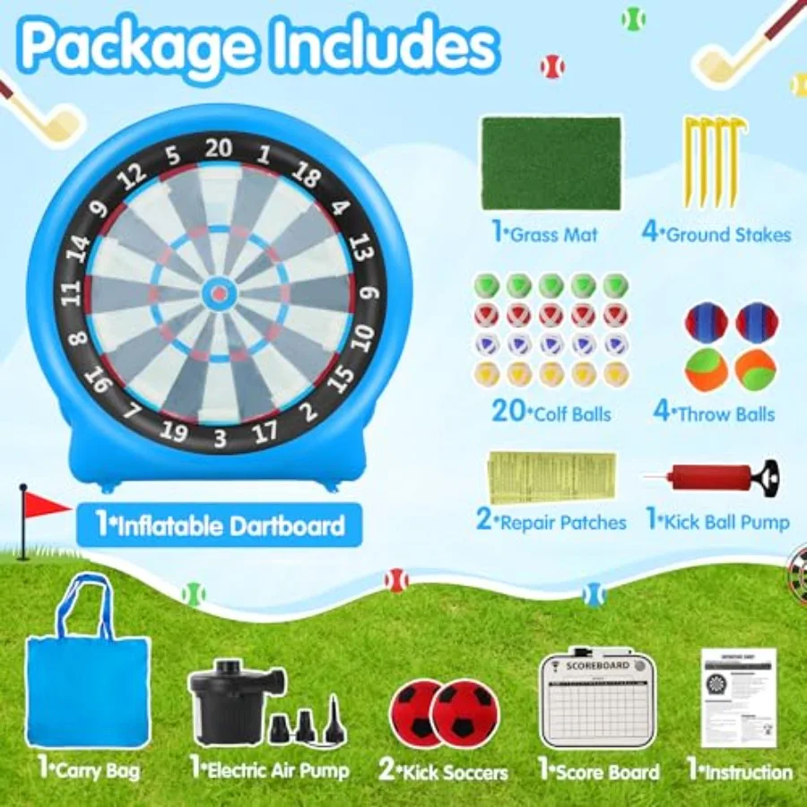Giant Inflatable Dartboard Outdoor Indoor Games Blow Up Soccer Dart with Air Pump for Yard Party Large Dartboard in Red and Yel