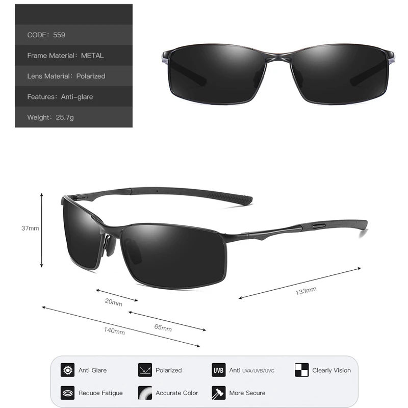 VCKA Men\'s Alloy Myopia Sunglasses Women Polarized Driving Glasses Anti-Glare Customized  Prescription Eyewear -0.5 to -6.0