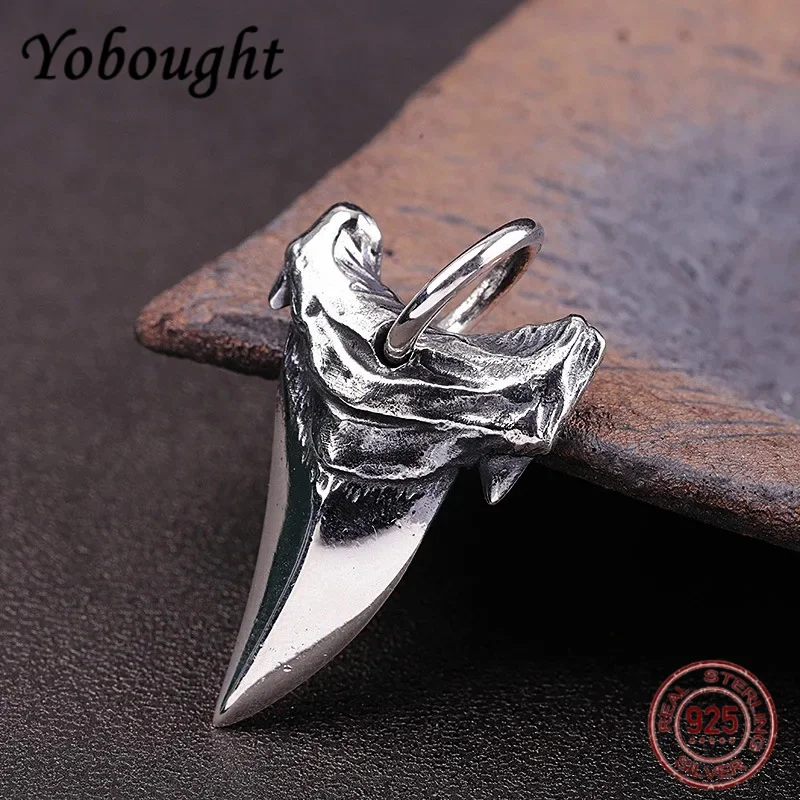 Thai silver vintage shark tooth necklace pendant man s925 sterling silver personality punk chain pendant jewelry