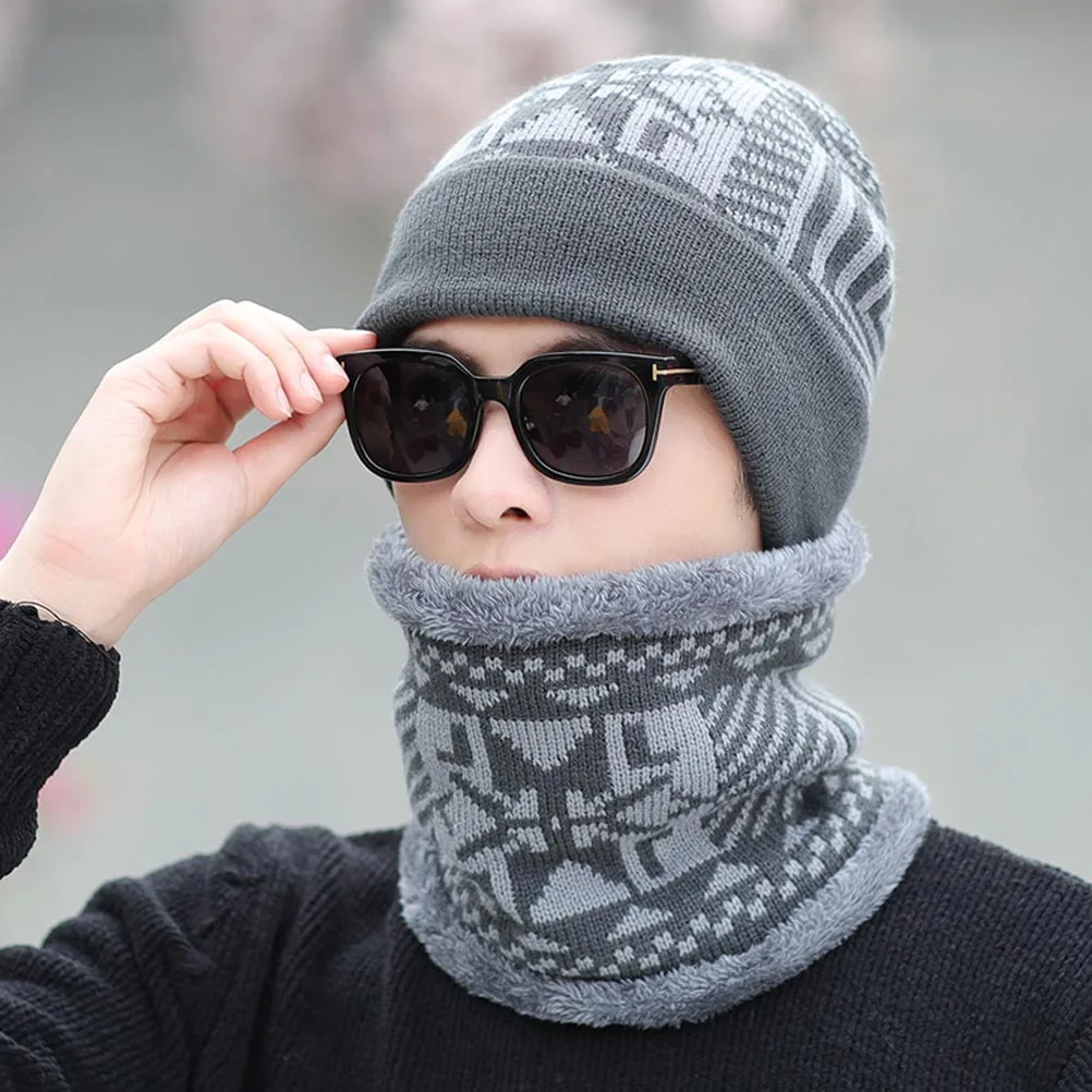 

1pc Warm Knitted Scarf Hat Set Winter Two-Piece Neck Headgear Head Wrap Ear Neck Warmer Outdoor Skiing Cycling Hiking Gift Grey