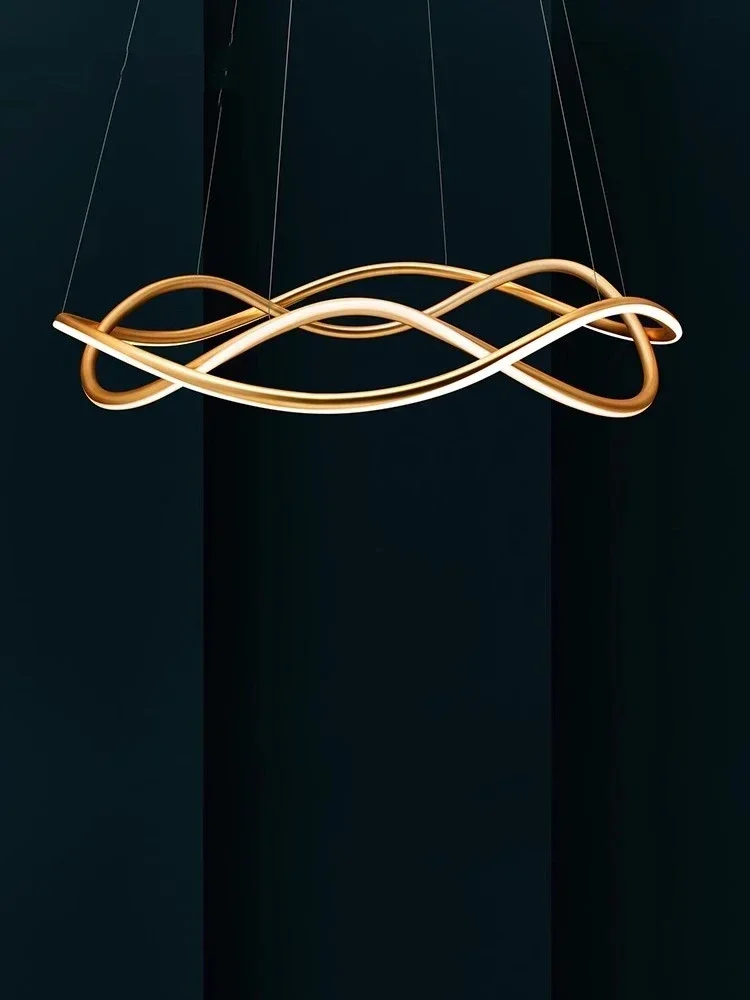 

Modern Designer 3D Curved Pendant Lamp Living Room Restaurant Bedroom Kitchen Hotel Line Art LED Chandelier Home Decor Lighting