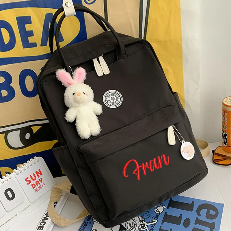 Mochila personalizada bordada de gran capacidad para estudiantes, bolso escolar de nailon, Color sólido, regalo para niños