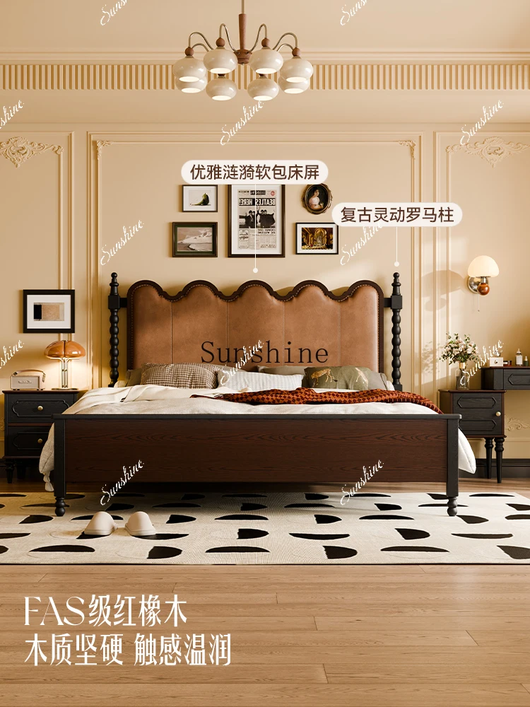 

French retro solid wood double bed master bedroom high-end atmospheric home FT