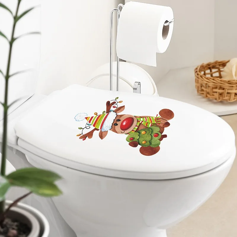 Christmas cartoon cute moose stickers Children's room toilet stickers Home decoration wall stickers self-adhesive