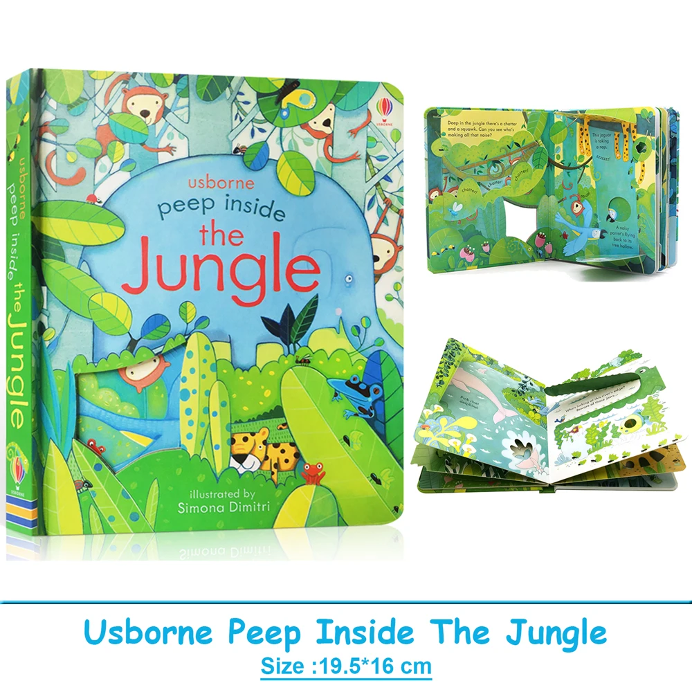 

Usborne Peep Inside The Jungle 3D Flap Board Books Educational English Book for Kids Baby Reading Picture Books