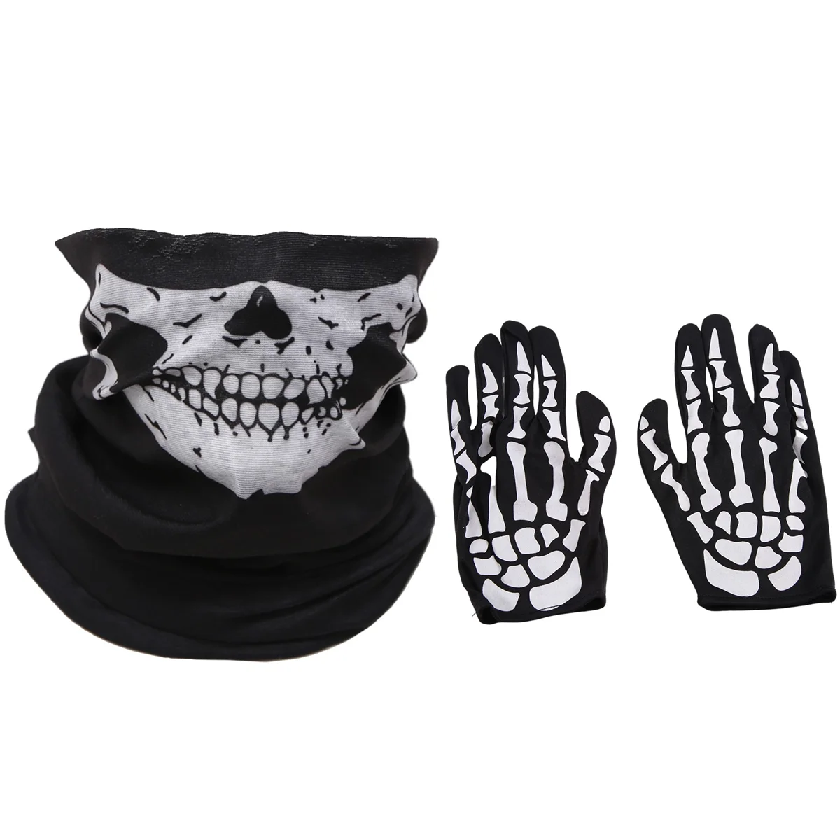 Halloween Mask Scary Skull Chin Mask Skeleton Ghost Gloves for Performances, Parties, Dress Up, Festivals (3 Pieces/Set)