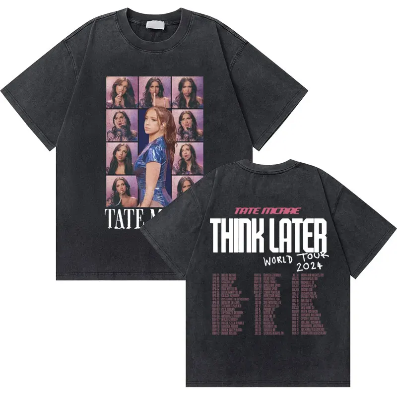 Washed Vintage Tate Mcrae Think Later World Tour Graphic Tshirt Men Women Fashion Music Trend T-shirts Male Oversized T Shirts