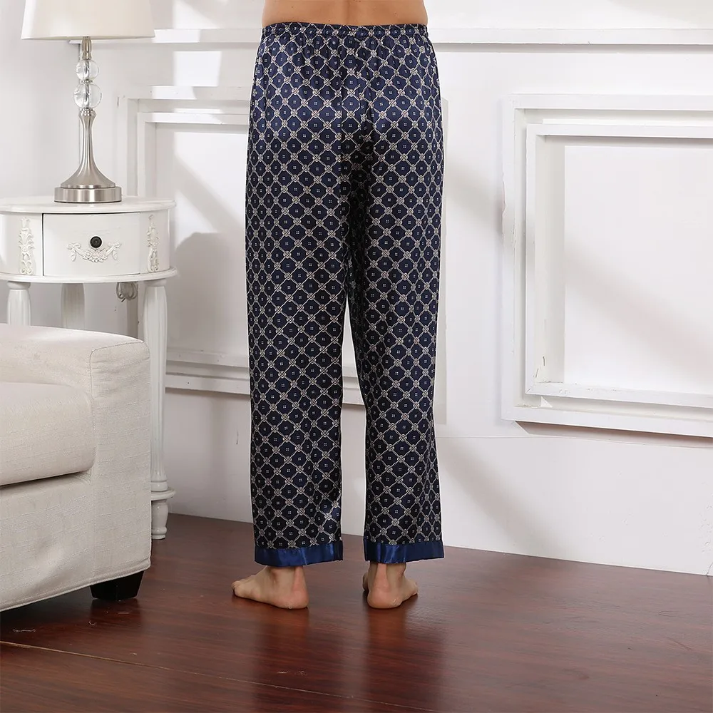 Męskie spodnie jedwabna satynowa piżama krata nadruk w paski proste spodnie do jogi moda luźna wakacyjna bezszwowa majtki domowe