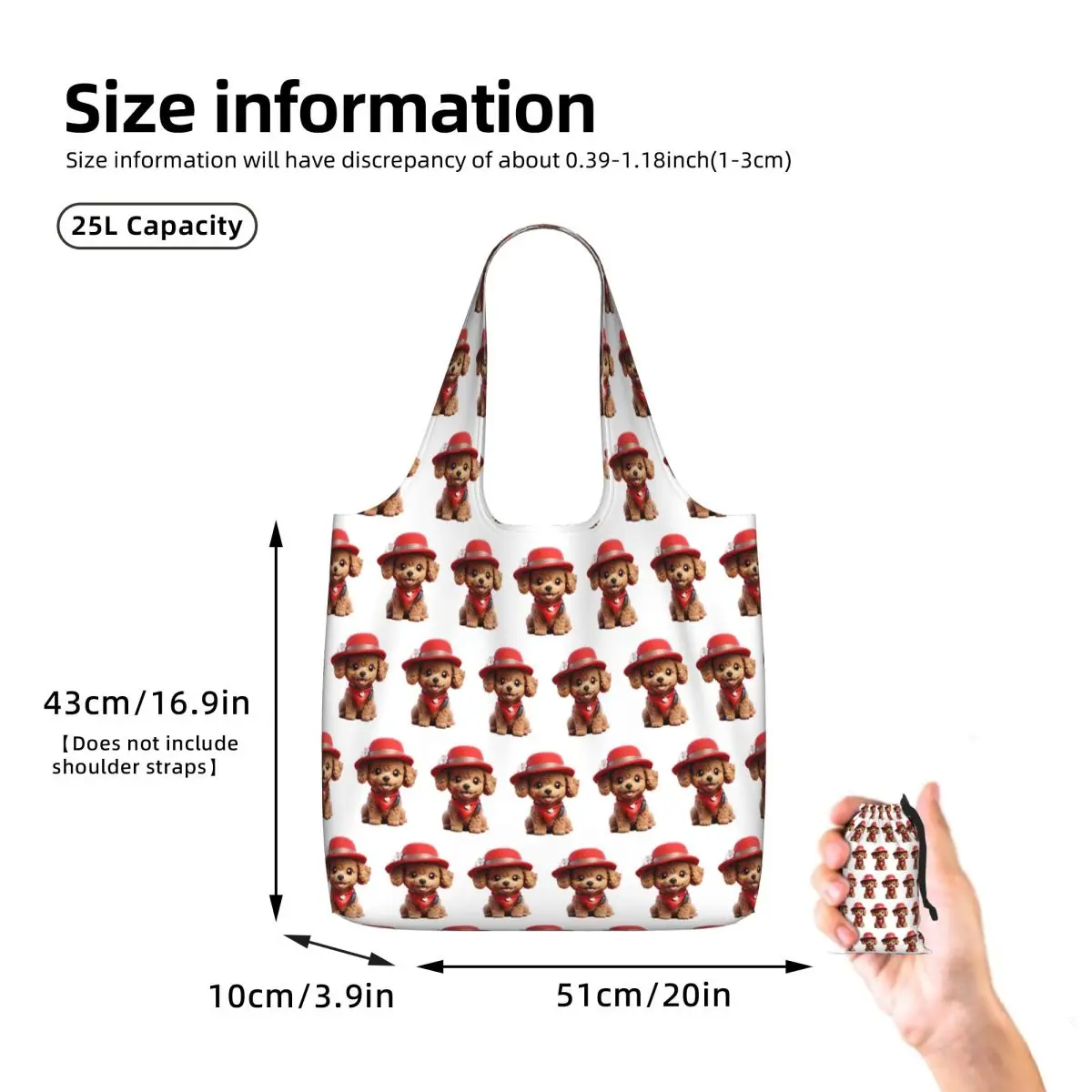 Cute Smiling Cartoon Toy Poodle Dog V2 Shopping Tote Bag Canvas Large Capacity Shoulder Bags Shopper Grocery Handbag for Women