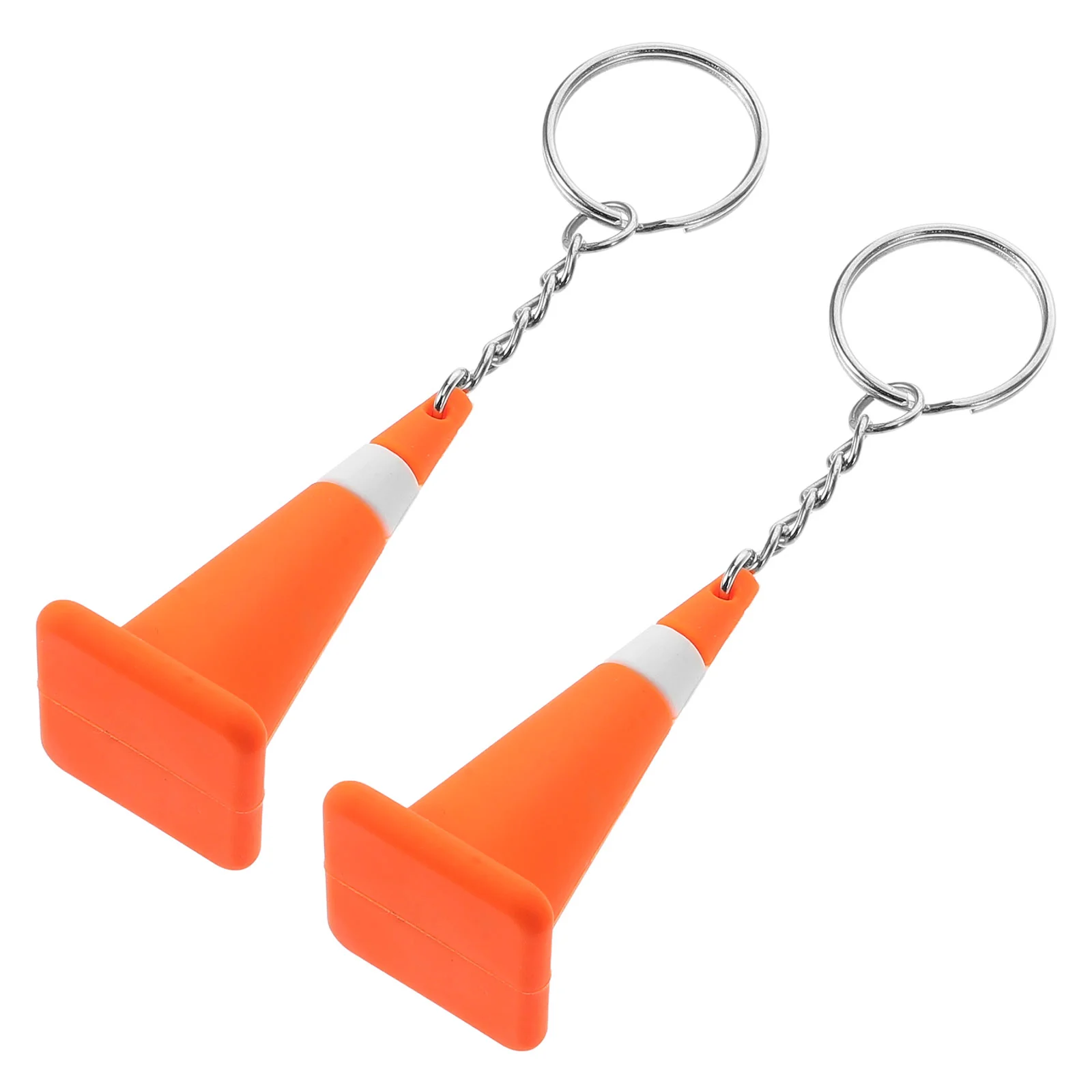 2 Pcs Road Cone Keychain Orange Traffic Ring Safety Construction Charms Roadblock Keychains Mini Cones Holder