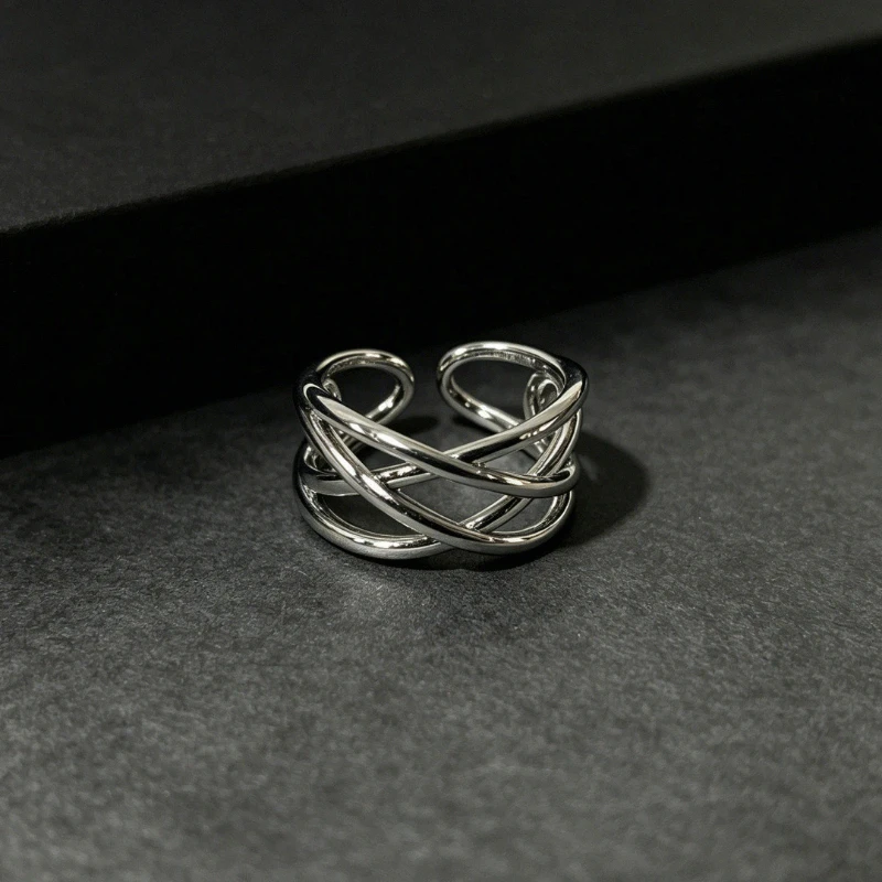 1 Vintage Hollow Cross Geometric Line Ring Men Fashion Personality Versatile Open Finger Ring Bachelor Daily Wear