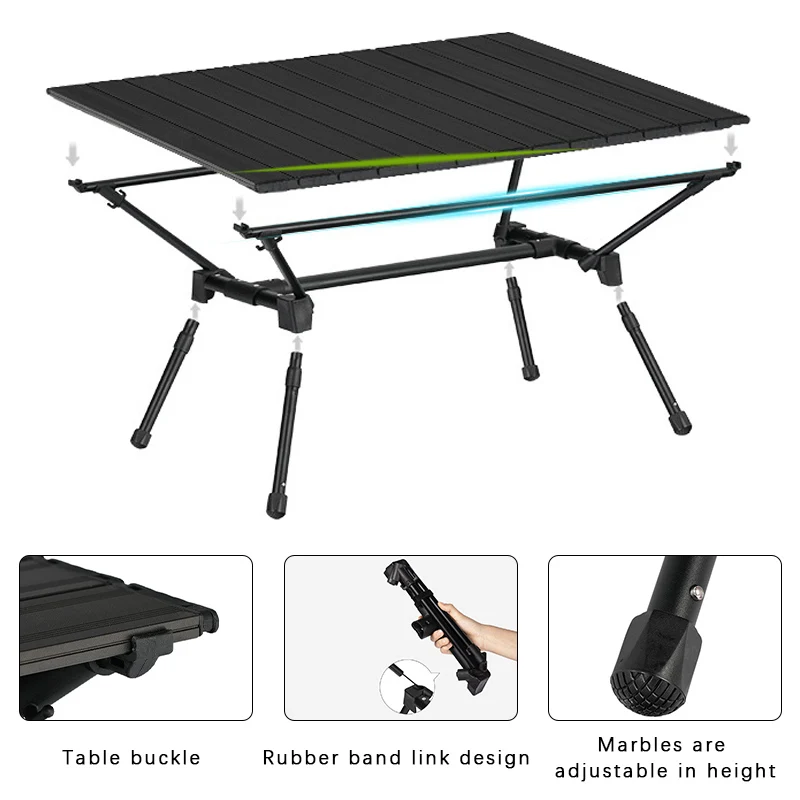 Table pliante en feuille d'aluminium pour camping en plein air, table pliante élévatrice, utilisation robuste et multi-scènes