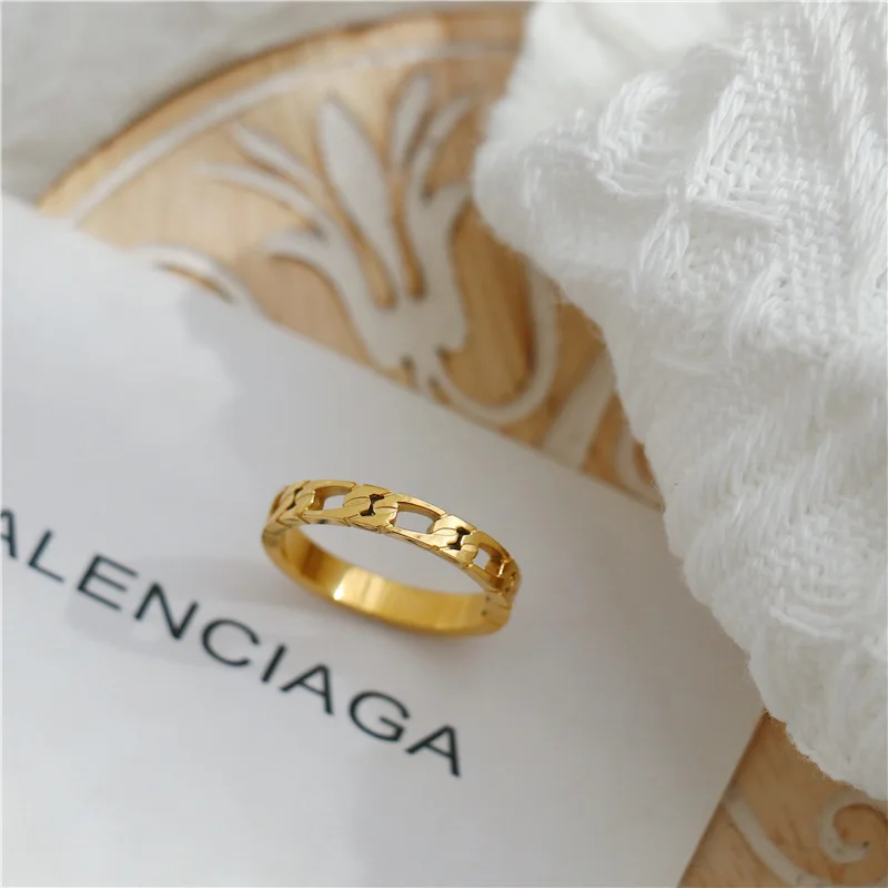 Brazil Retro French Hollow Out Chain Winding Rings Female Fashion Chain Personality Element Titanium Steel Rings Waterproof