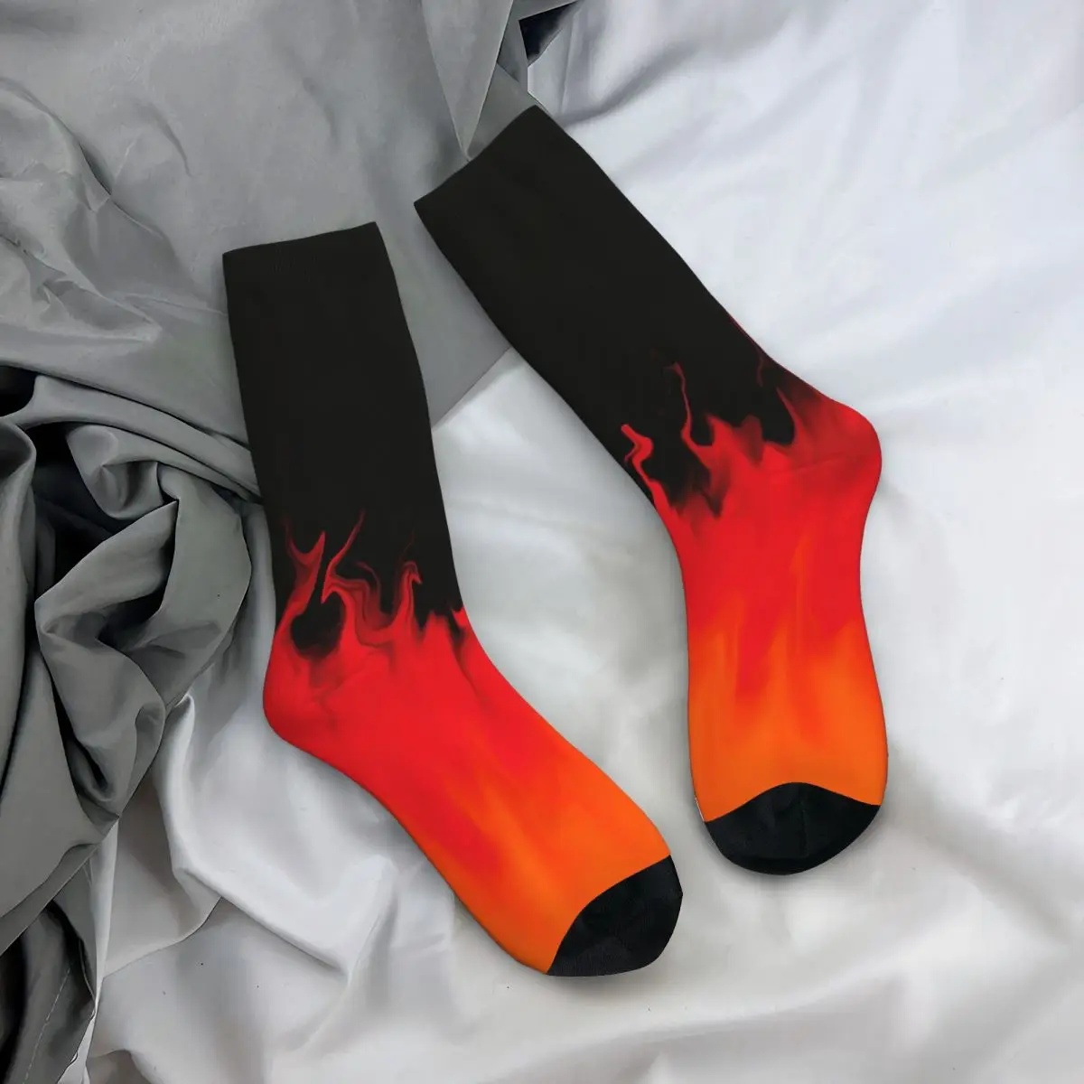 All Seasons Crew Stockings Dark Flame Gradient Graffiti Art Socks Casual Long Socks for Men Women Valentine's Day Gifts
