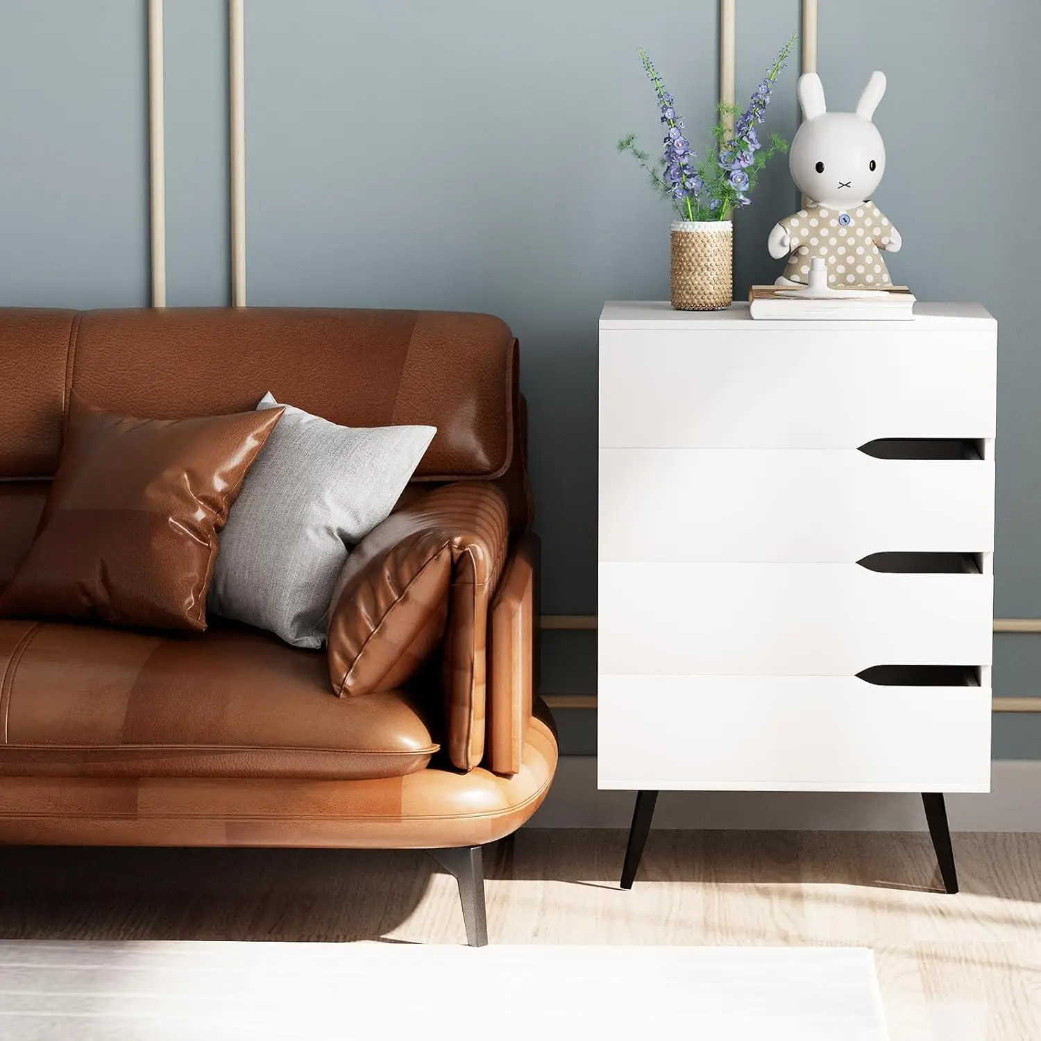 

Nightstand,White End Table With Four Drawers, Modern Bedside Table,Closet Organizer,Night Table Organizer Storage For Bedroom,