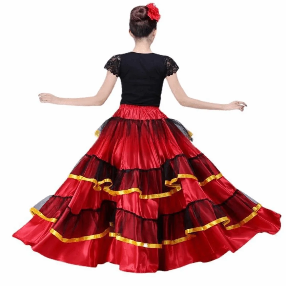 Fashion Smooth Spanish Flamenco Skirt Big Swing Polyester Belly Dance Costumes Party Ballroom Dance Gypsy Women Skirt Women