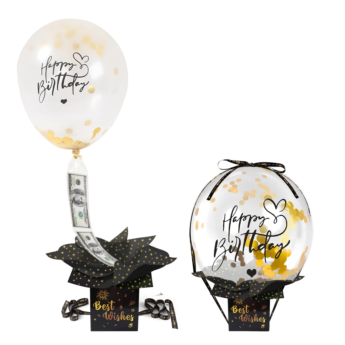 Schwarz gold Konfetti Ballon Geburtstag Spar büchse 1. Geburtstags feier Dekorationen Kinder ziehen Geld Ballon Box Baby party Lieferungen