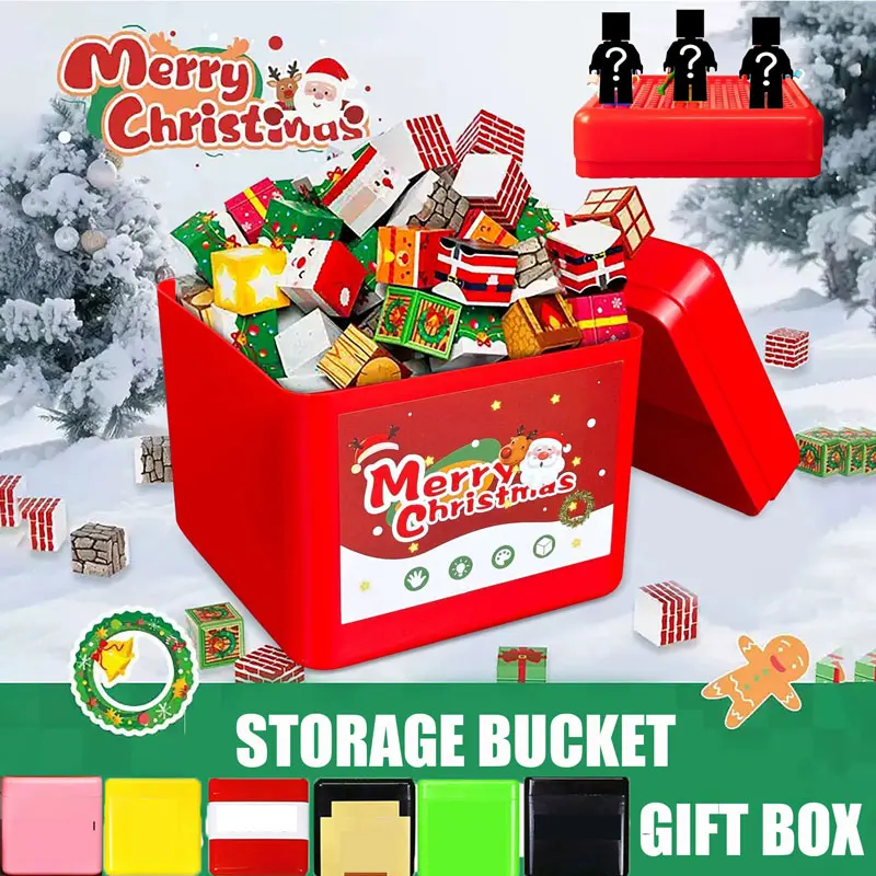 Christmas Gift Box Magnetic Building Block Storage Box Snack Toy Block Storage Bucket Desktop Ornament DIY Assembly Toys For Kid